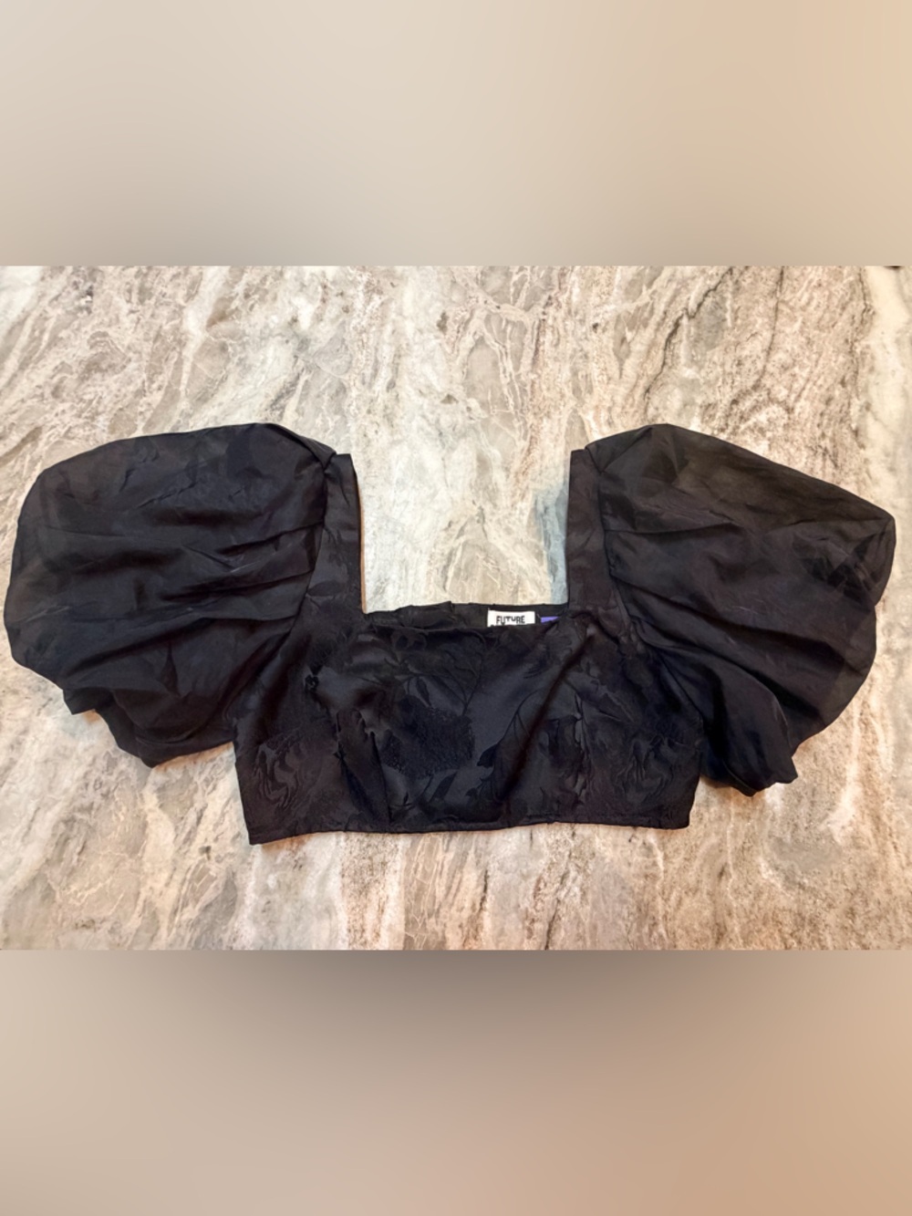Future Collective Kahlana Barfield Brown Black Puff Sleeve Blouse Size 6